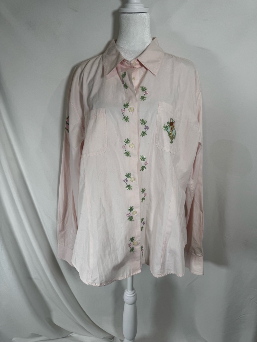 Disney Bambi Embroidered long sleeve button up blouse size 1X